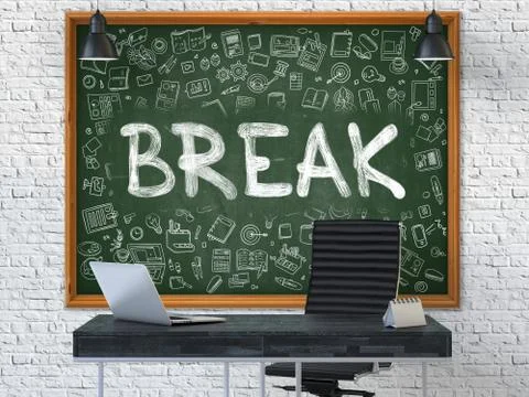 Hand Drawn Break on Office Chalkboard Stock Illustration