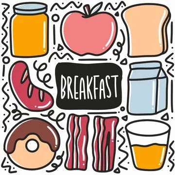 Hand drawn breakfast dish doodle set Stock Illustration