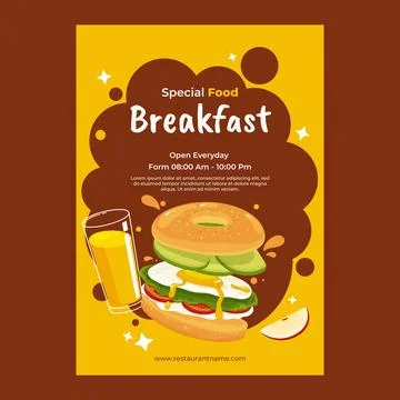 Hand drawn breakfast flyer template Illustrazione stock