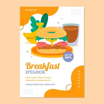 Hand drawn breakfast flyer template Illustrazione stock