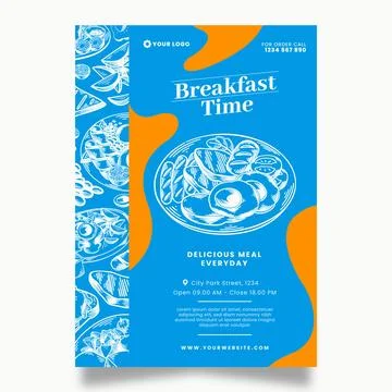 Hand drawn breakfast flyer template Illustrazione stock