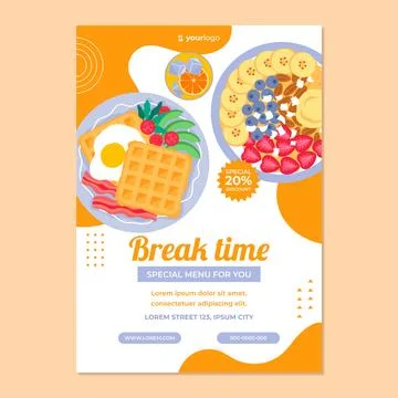 Hand drawn breakfast flyer template Illustrazione stock