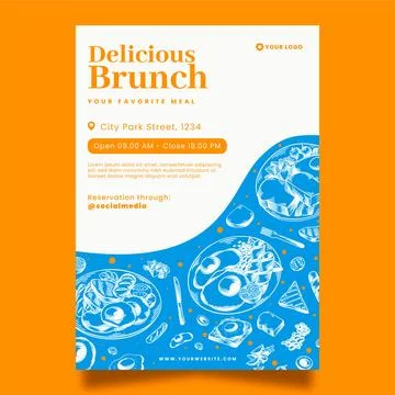 Hand drawn breakfast flyer template Illustrazione stock