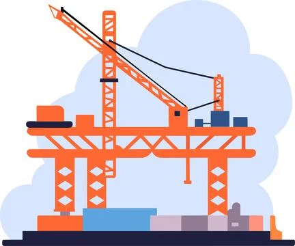 Hand Drawn Bridge with crane under construction in flat style Illustrazione stock