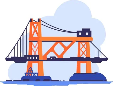 Hand Drawn Bridge with crane under construction in flat style Illustrazione stock