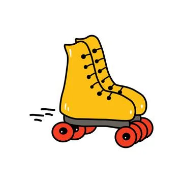 Hand drawn bright retro roller skates doodle style, vector illustration Stock Illustration