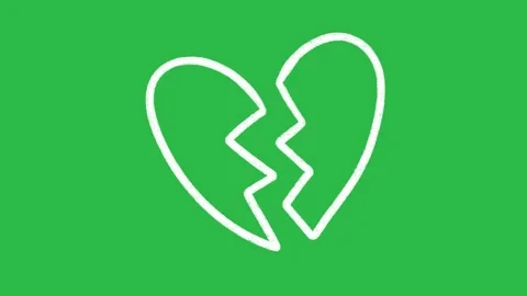 Hand Drawn Broken Heart Outline Animation Effect on Green Screen Background Видео 339335244