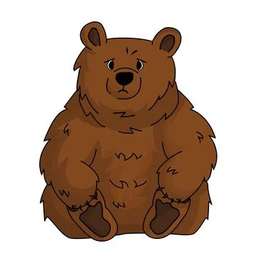 Hand drawn brown sad bear grizzly sits and holds his paws because of stress.  Stock Illustration