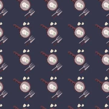 Hand drawn brunch seamless pattern with breakfast ornament. Pans with omelett Stock Illustration