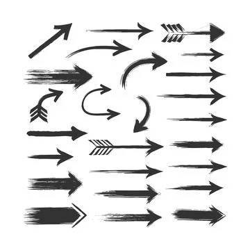 Hand drawn brush arrow direction icon set Illustrazione stock