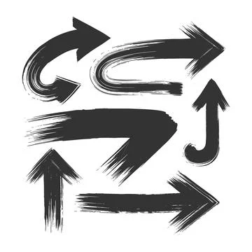 Hand drawn brush arrow stroke icon set Stock Illustration