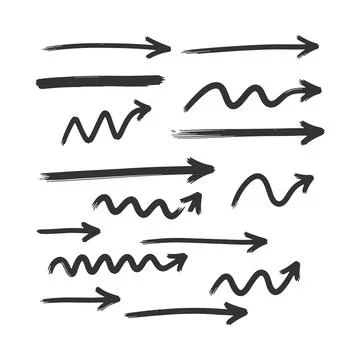 Hand drawn brush arrow stroke icon set Stock Illustration