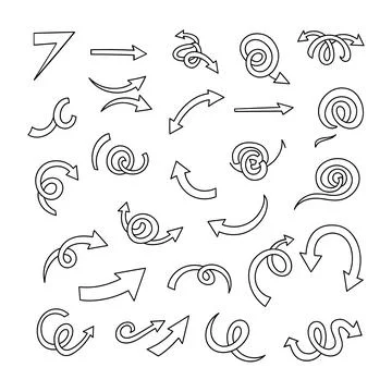 Hand drawn brush arrow stroke icon set Stock Illustration