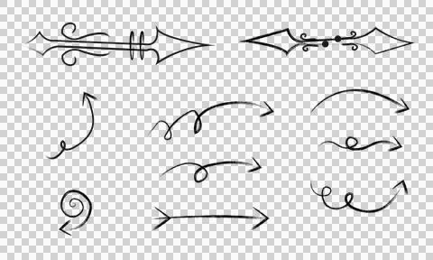 Hand drawn brush arrows set. Vintage illustration elements. Stock Illustration