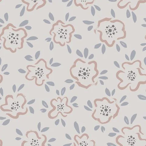Hand drawn brush flower vector seamless pattern. Stock Illustration