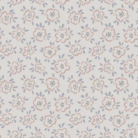 Hand drawn brush flower vector seamless pattern. Illustrazione stock