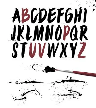 Hand drawn brush font. Vector grunge alphabet. Hand drawn calligraphic narrow Stock Illustration