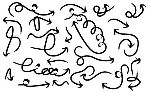 Hand Drawn Brush Stroke Arrows Vector Illustration Set Stock Illustration