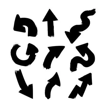 Hand drawn brush stroke arrows pointing various directions Stock Illustration