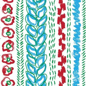 Hand Drawn Brushstroke Leaf Border pattern design Stock Illustration