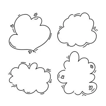 Hand drawn bubble speech buubles set. Linear shapes for quotes with hearts. V Stock Illustration