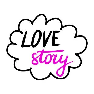 Hand drawn bubble talk phrase Love story. Valentine's day cloud with different Stock Illustration