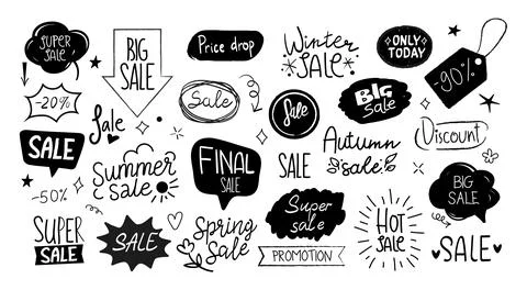 Hand drawn bubbles. Speech sticker shape, price label balloon cloud or vintage Stock Illustration