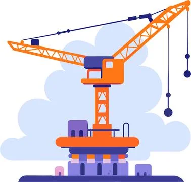 Hand Drawn Building with crane under construction in flat style Stock Illustration