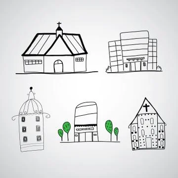 Hand drawn buildings Stock Illustration