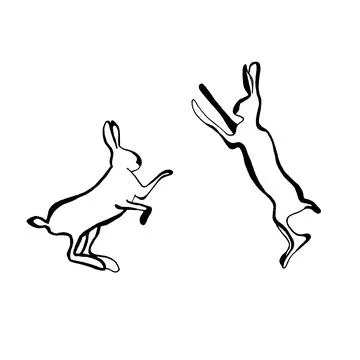 Hand drawn bunny rabbits in continuous line art drawing style. Hare animal black Stock Illustration