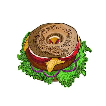 Hand-drawn burger on a white background. Vector illustration. Stock Illustration