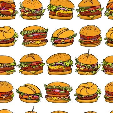 Hand drawn burgers pattern Stock Illustration