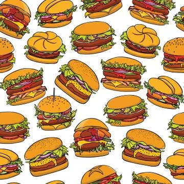 Hand drawn burgers pattern Stock Illustration