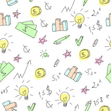 Hand drawn business seamless pattern with financial doodle sketch elements Illustrazione stock