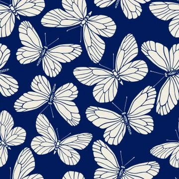 Hand drawn butterflies pattern Stock Illustration