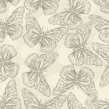 Hand drawn butterflies pattern Illustrazione stock