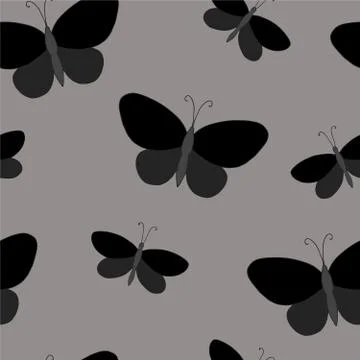 Hand drawn butterflies repeat pattern, simple vector outline illustration Stock Illustration