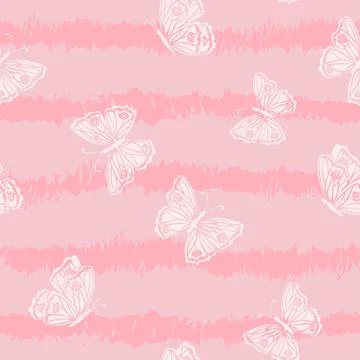 Hand drawn butterflies seamless pattern on sweet background,for decorative,fa Stock Illustration