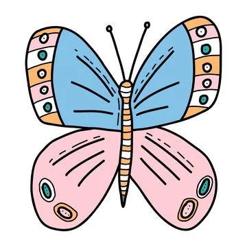 A hand-drawn butterfly. Design elements for Valentines Day. Vector Stock Illustration