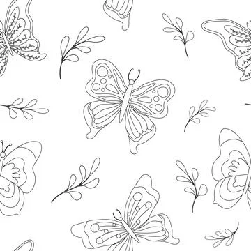 Hand drawn butterfly outline pattern Stock Illustration