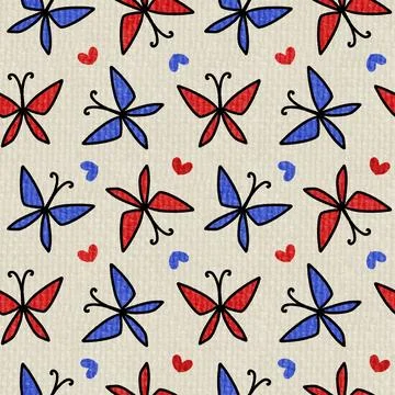 Hand Drawn Butterfly Seamless Pattern With Soft Texture Stock Illustration