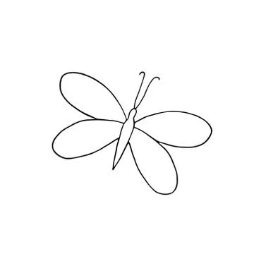A hand drawn butterfly simple vector outline illustration, doodle style Stock Illustration