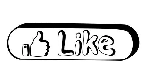 Hand drawn like button with Thumb up in doodle style. Illustrazione stock
