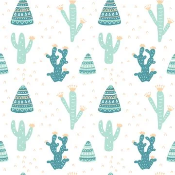 Hand drawn cacti seamless repeat pattern イラスト素材