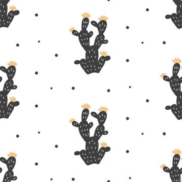 Hand drawn cacti seamless repeat pattern Stock Illustration