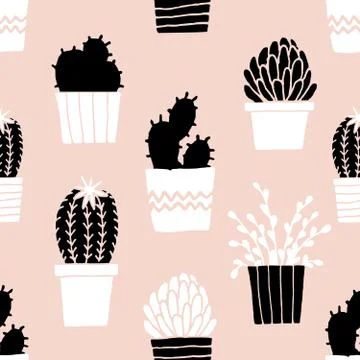 Hand Drawn Cactus Pattern Stock Illustration