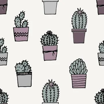 Hand Drawn Cactus Pattern Stock Illustration