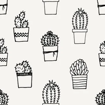 Hand Drawn Cactus Pattern Illustrazione stock