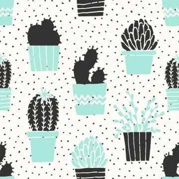 Hand Drawn Cactus Pattern Stock Illustration