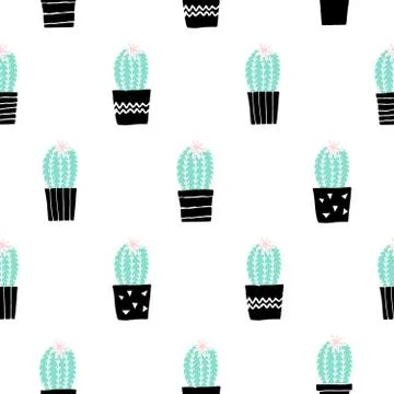 Hand Drawn Cactus Pattern Illustrazione stock